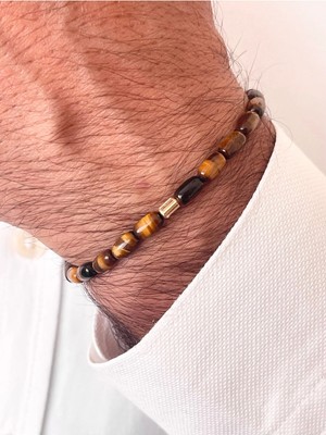 Rupen Kraft 14 Ayar Payet Toplu Kaplan Gözü Taşlı Altın Bileklik Doğal Taşlı Altın Bileklik