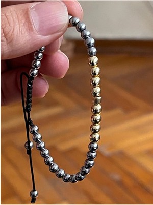 Rupen Kraft Hematit Taşlı 14 Ayar Kare Detaylı Altın Bileklik