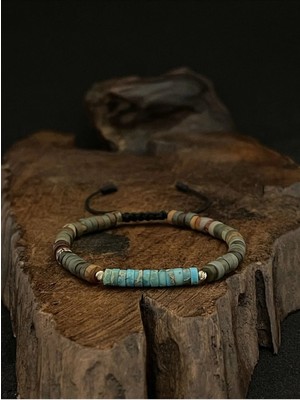 Rupen Kraft 14 Ayar Dorika Toplu Altın Bileklik Picasso Jasper ve Turkuaz Taşlı Şık Altın Bileklik