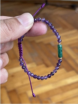 Rupen Kraft 14 Ayar Dorika Toplu Yeşim Taşı ve Kristal Kesim Ametist Taşlı Doğal Taşlı Altın Bileklik