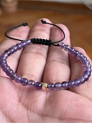 Rupen Kraft Ametist Taşlı 14 Ayar Kare Detaylı Altın Bileklik