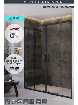 Monaqua Arteko Duşakabin Ön Cephe, 2 Sabit 2 Kayar - Antrasit Profil - Şeffaf 5mm Cam