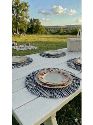 Hobizer Tekstil Fırfırlı Piti Kareli Supla Amerikan Servisi Yuvarlak 6'lı 40X40 cm