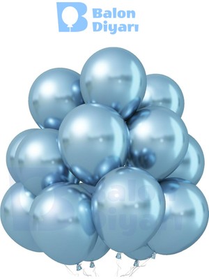 Feyza Design 40 Adet Açık Mavi Metalik Sedefli Balon - Parlak ve Şık Dekorasyon