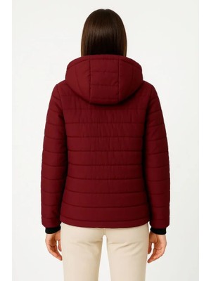 Civetta Şişme Kapüşonlu Fermuarlı Mont Su Itici Kapitone Astarlı Kumaş Cepli Kışlık Rahat Kalıp - Bordo