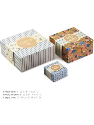 Skygo Hediye Kutuları, Sargı Bantları, Doğum Günleri, Gelin Duşları, Anneler Günü, En Iyi Arkadaşlar Için Çeşitli Boyutlarda (3'lü Paket: Sevimli Çiçekler ve Çizgili)