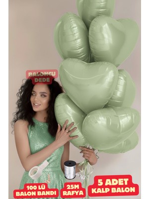 Feyza Design Yeşil Kalpli Folyo Balonlar - 5 Adet Uyumlu Balonlar