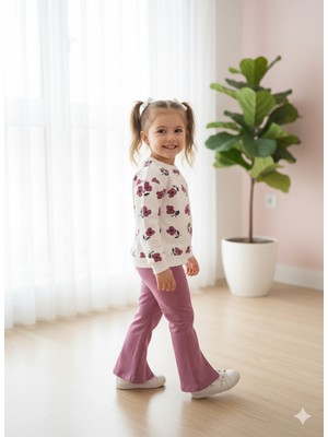 Selvira Kız Çocuk Pamuklu Takım – Çiçek Baskılı Üst ve Pembe Pantolon - 3/6 Yaş Arası