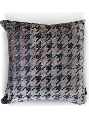 Skygo Taupe Houndstooth Kazayağı Desenli Dekoratif Kırlent/yastık Kılıfı 45X45 CM,%100 Polyester Döşemelik Kumaş