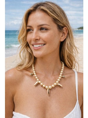 Solare Accessories Gerçek Deniz Kabuklu Cam Inci Kolye – Deniz Temalı Şık Kadın Kolye
