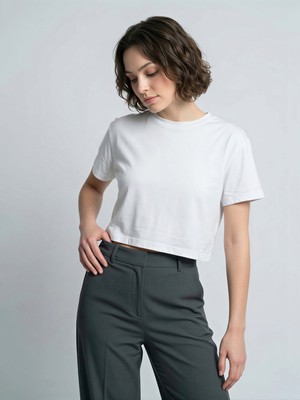 Broco Basic Arka Dikişli Crop T-Shirt