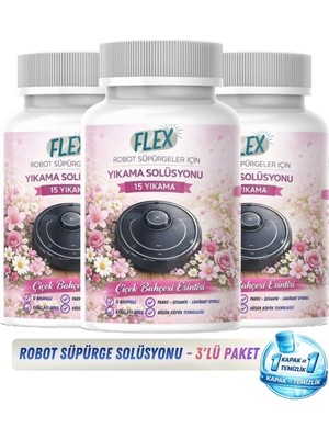 Flex Robot Süpürge Yüzey Temizleme Solüsyonu 500 ml x3 Adet | Moplu Robotlar ile Uyumlu | Düşük Köpük | İz Yapmaz - Kar Çiçeği Parfümlü -
