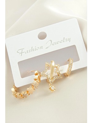 Starseven 3 Adet Yıldız Zirkon Taşlı Küpe