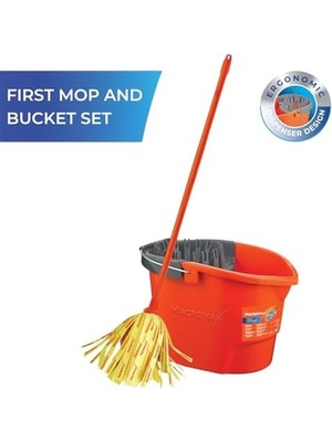 Skygo First Pratik Sıkmalı Paspas Seti Yüksek Emici Şerit Mop ve Kova