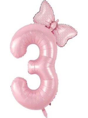 Feyza Design Pembe Rakam Fiyonk Folyo Balon Seti Yaş 3
