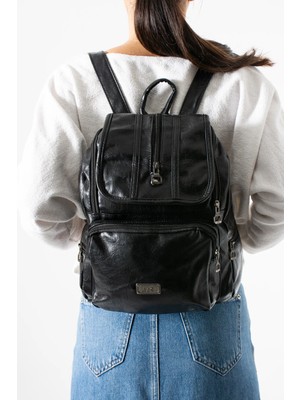 571 Collections Çanta Suni Deri Yıkama Sırt Çantası (Poliüretan) Lacivert MODEL:(571-14-16J)