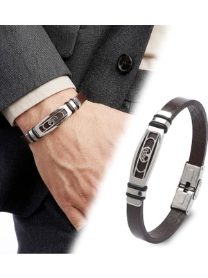 Fm 💎 Premium Hayat Ağacı Motifli Kordonlu Erkek Deri Ve Çelik Bileklik 31834B23DD2 - 23 cm