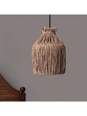 Noldecoration El Yapımı Naturel Kraft Kağıdı Orta Boy Modern Hasır Sarkıt Avize