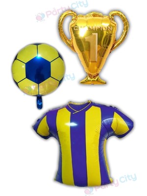 Feyza Design Renkli Sarı Lacivert Folyo Balon Top Kupa Doğum Günü Süsü