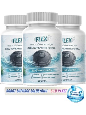 Flex Robot Süpürge Yüzey Temizleme Solüsyonu 500 ml x3 Adet | Moplu Robotlar ile Uyumlu | Düşük Köpük | İz Yapmaz - Okyanus Esintisi Parfümlü -