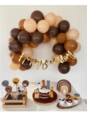 Feyza Design Kahverengi Doğum Günü Balon Seti 16 Şişirilebilir Balon
