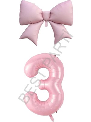 Feyza Design Pembe Renk Fiyonk Rakam Folyo Balon Seti Yaş 3