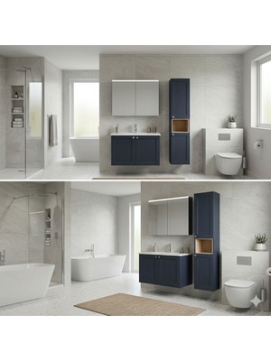 Vitra Root Classic Banyo Dolabı Takımı 80 cm - Mat Lacivert - Core Aynalı Üst Modül ve Boy Dolabı Dahil