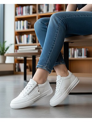 KAFKASLAR AYAKKABI Yeni Model Fermuarlı Düz Taban Sneaker Kadın Spor Ayakkabı
