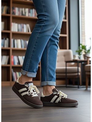 KAFKASLAR AYAKKABI Yeni Model Düz Taban Sneaker Kahverengi Kadın Spor Ayakkabı