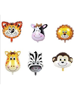 Feyza Design Safari Temalı 6 Hayvan Kafası Folyo Balon Seti - Ekru