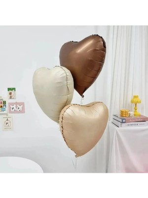 Feyza Design Retro Bej, Krem ve Karamel Renkli Kalp Balon Seti, 3 Adet