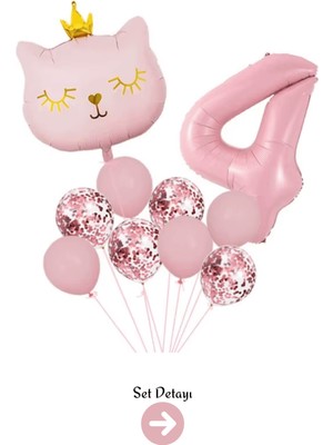 Feyza Design 4 Yaş Pembe Kedi Konfeti Temalı Balon Seti
