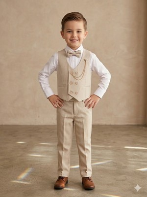 Dublino Kids Erkek Çocuk Smokin Takım Elbise Yelekli Papyonlu