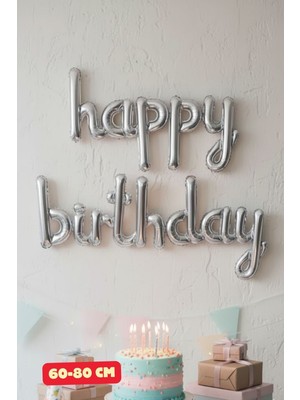 Feyza Design Gümüş Renkli Doğum Günü Balonu Happy Yazılı Folyo Balon