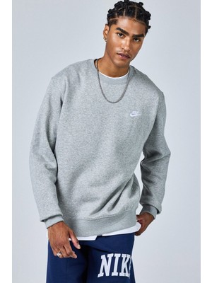 Nike Sportswear Club Crew Gri Erkek Sweatshirt Standart Kesim Düz Desen Günlük Kullanım İçin