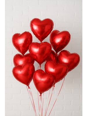 Feyza Design 45 cm Kırmızı Kalp Folyo Balon Seti – 10 Adet
