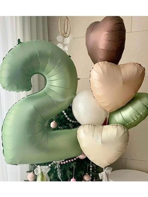 Feyza Design Retro Adaçayı Temalı 2 Yaş Kalpli Rakam Balon Seti, Doğum Günü Kutlaması Için Ideal