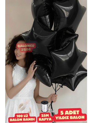 Feyza Design Siyah Yıldız Folyo Balon 5 Adet Helyum Uyumlu Balon