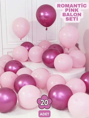 Feyza Design Romantik Pembe Balon Seti – 20’li Krom ve Pastel Pembe Balonlar