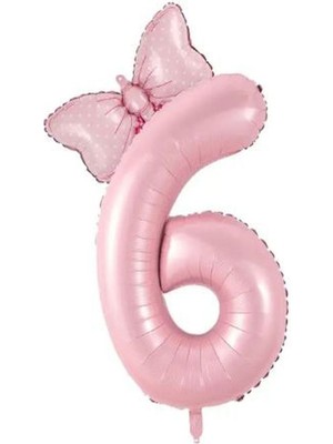 Feyza Design Pembe Rakam Fiyonk Folyo Balon Seti Yaş 6