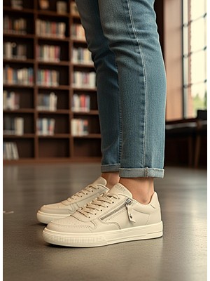 KAFKASLAR AYAKKABI Yeni Model Fermuarlı Düz Taban Sneaker Kadın Spor Ayakkabı