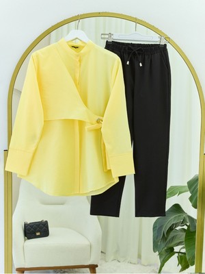 Modamorfo Yandan Bağlamalı Boydan Düğmeli Tunik -Açık Sarı