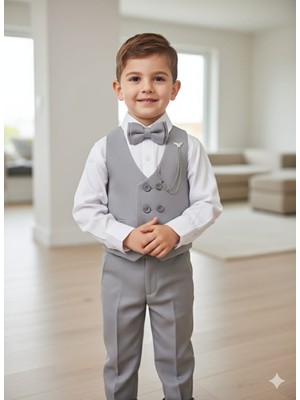 Dublino Kids Erkek Çocuk Smokin Takım Elbise Yelekli Papyonlu