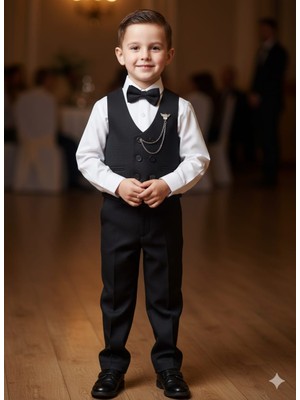 Dublino Kids Erkek Çocuk Smokin Takım Elbise Yelekli Papyonlu