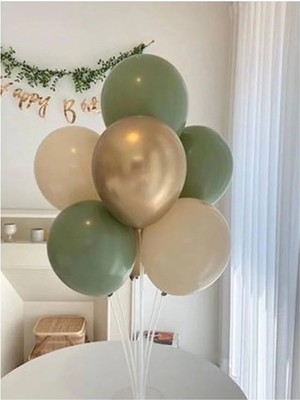Feyza Design Balon Standlı Küf Yeşili Gold Krom Balon Seti