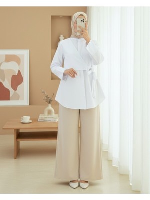 Modamorfo Yandan Bağlamalı Boydan Düğmeli Tunik -Beyaz