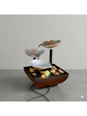 Hediye Led'li 3 Katlı Mini Dekoratif Su Şelalesi Meditasyon Sakinleştirme Şık Aksesuar Dekoratif Taşlar USB