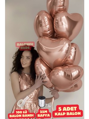 Feyza Design Pembe Kalpli Folyo Balon 5 Adet Helyum Uyumlu Sevgili ve Özel Gün