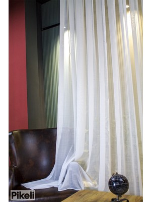 Pikeli - Natürel Keten Dokulu Tül Perde – Sade, Ferah ve Modern - 1x3 Sık Pile - Hazır Dikim