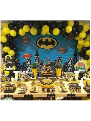 Feyza Design Batman Temalı Balon Seti 50 Adet Karışık Siyah Sarı Metalik Balonlar